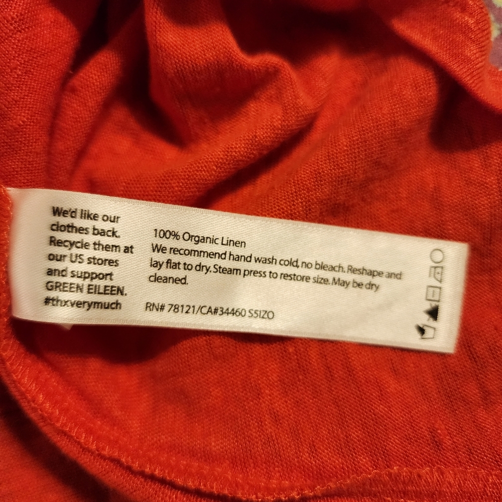 Eileen Fisher Coral 3/4 Sleeves Tunic Top Organic Linen - Picture 8 of 8